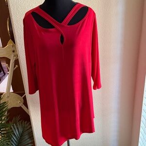 Peck & Peck Vibrant Red Tunic with Stylish Cut-Out
